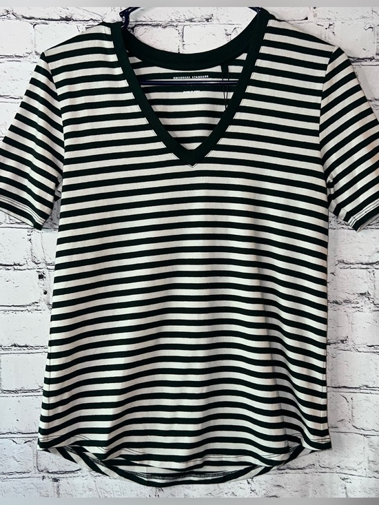 Universal Standard Tops - Universal Standard NWT V-Rex Short Sleeve Tee Striped Dark Green Beige